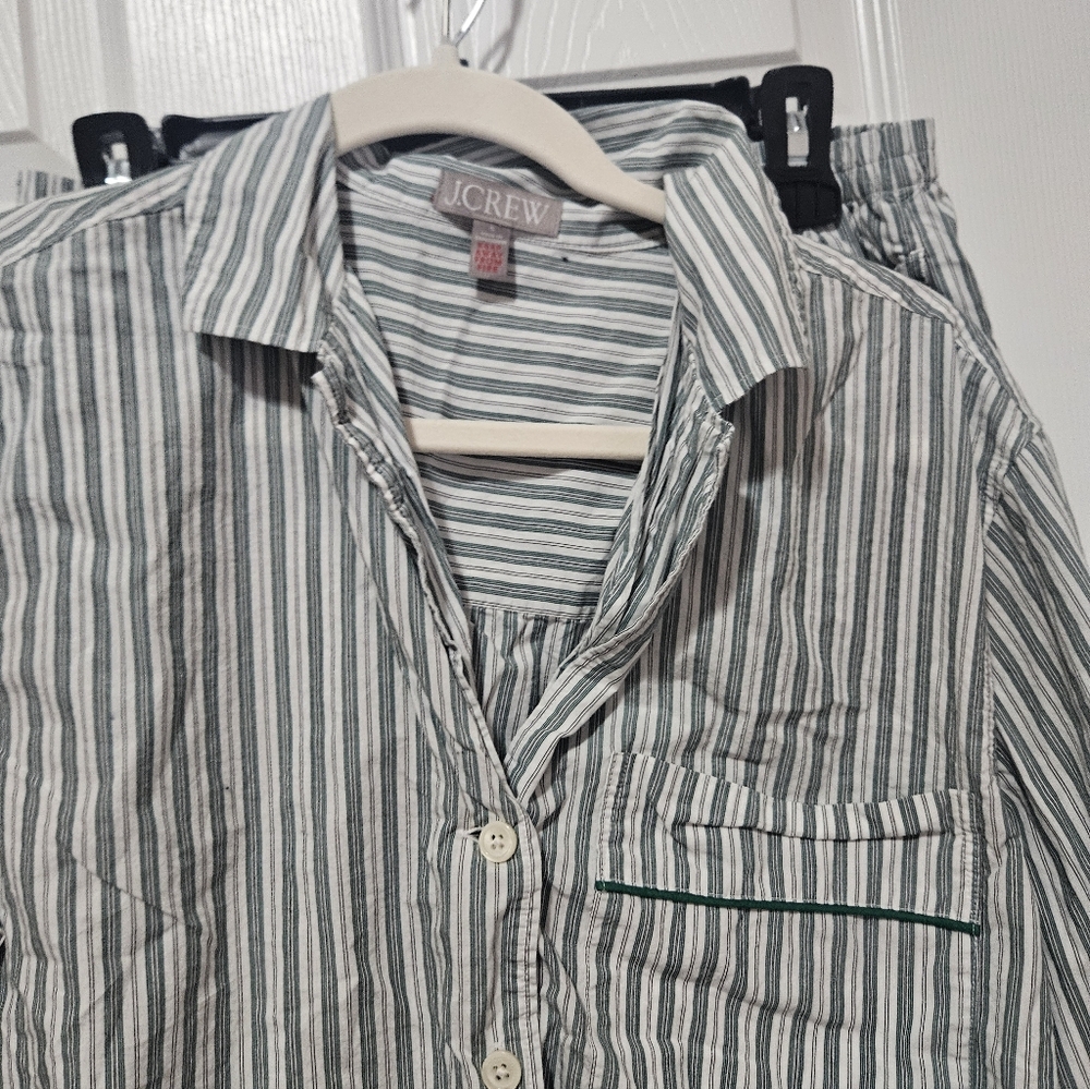 J. Crew 100% Cotton Green Striped Pajamas S - Picture 3 of 7